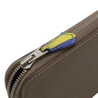 Hermes Azap Long Silk in Zip Around Wallet Veau Etoupe Grey Silver