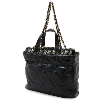 Chanel CC Logo Portobello Quilted Tote 2-Way Shoulder Bag Chain Leather Tweed