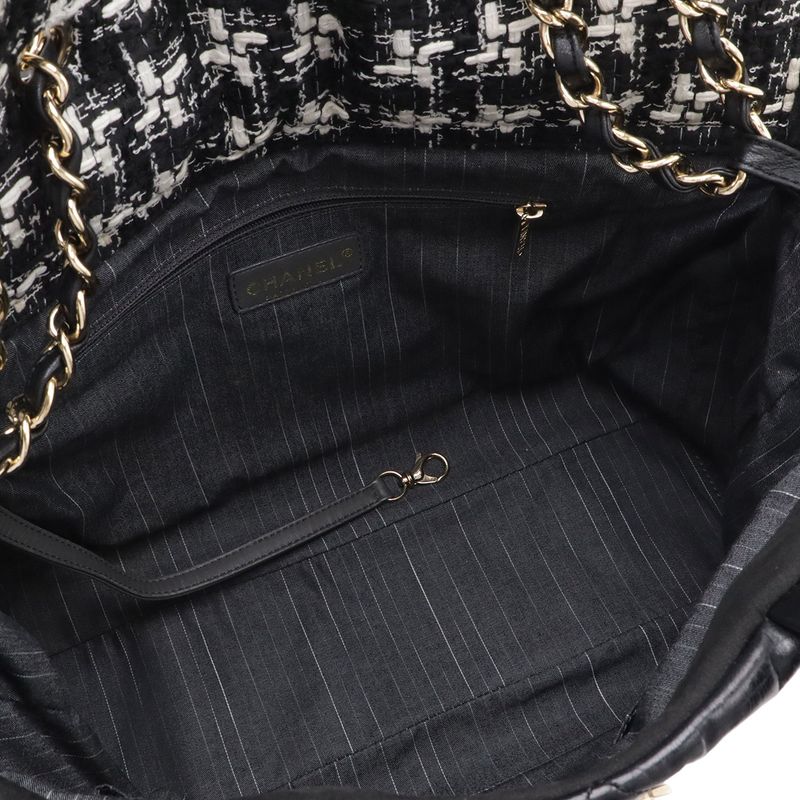 Chanel CC Logo Portobello Quilted Tote 2-Way Shoulder Bag Chain Leather Tweed