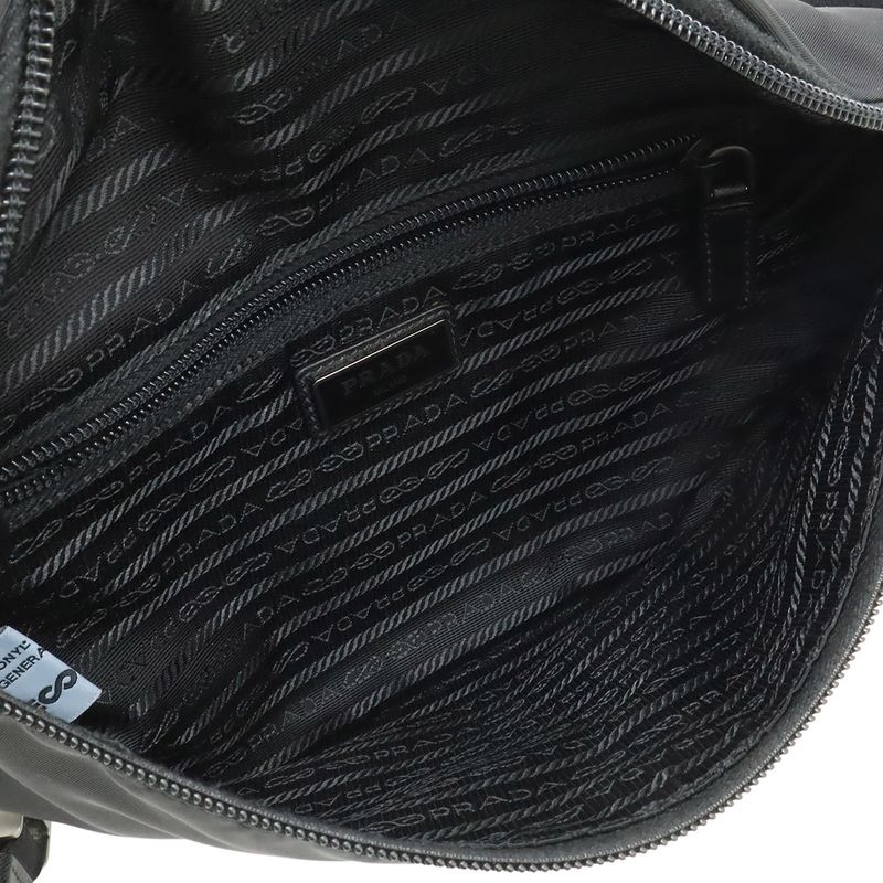 Prada Re-Nylon Logo Triangle Belt Bag Waist Pouch Hip Nylon Nero Black Silver