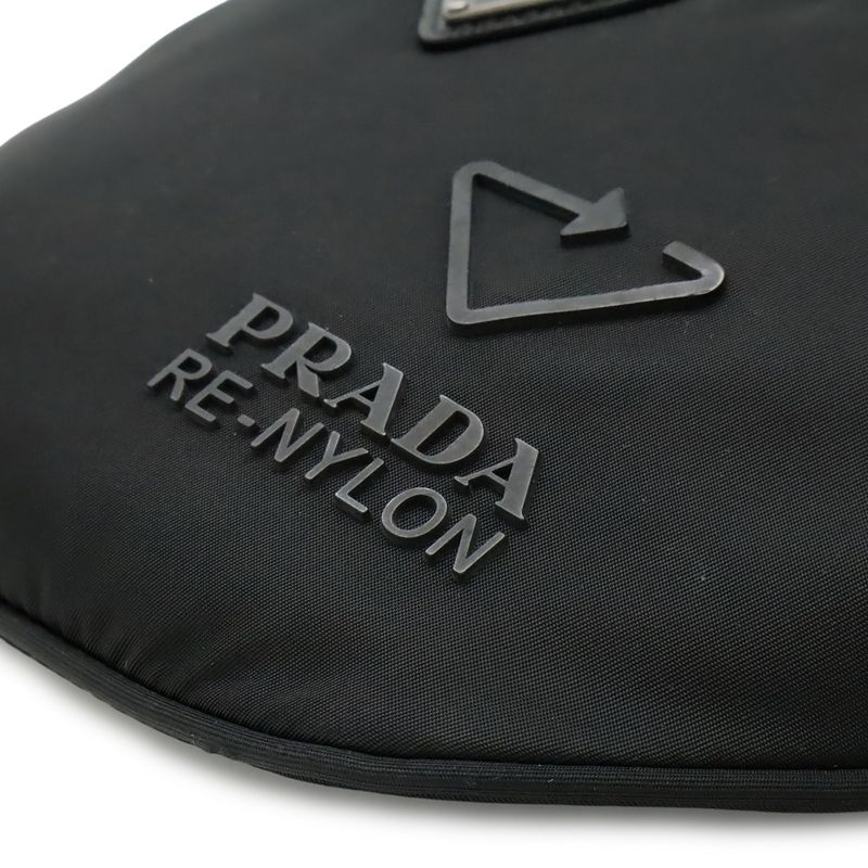 Prada Re-Nylon Logo Triangle Belt Bag Waist Pouch Hip Nylon Nero Black Silver