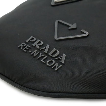 Prada Re-Nylon Logo Triangle Belt Bag Waist Pouch Hip Nylon Nero Black Silver