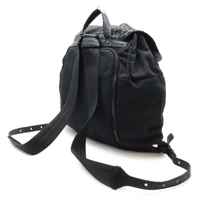 Bottega Veneta Intrecciato Backpack Nylon Leather Black