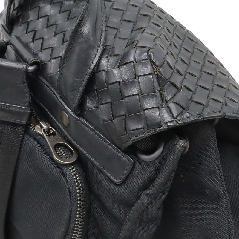 Bottega Veneta Intrecciato Backpack Nylon Leather Black
