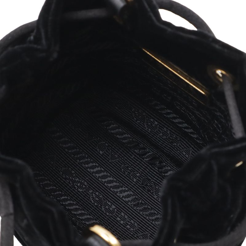 Prada Triangle Logo Velvet Mini Pouch Multi Drawstring Chain Shoulder Nero Black