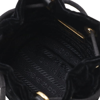 Prada Triangle Logo Velvet Mini Pouch Multi Drawstring Chain Shoulder Nero Black