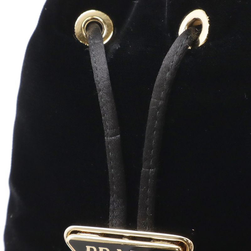 Prada Triangle Logo Velvet Mini Pouch Multi Drawstring Chain Shoulder Nero Black