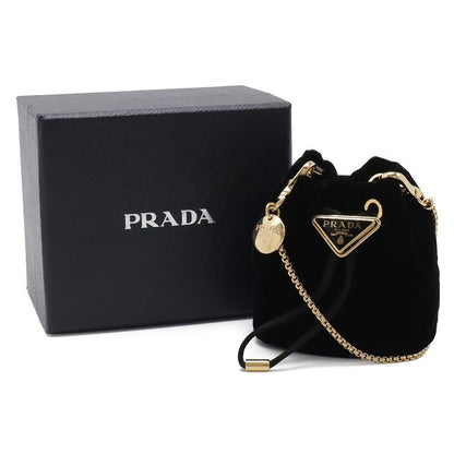 Prada Triangle Logo Velvet Mini Pouch Multi Drawstring Chain Shoulder Nero Black