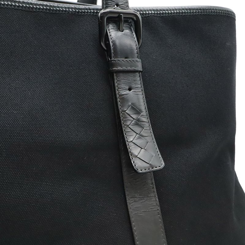 Bottega Veneta Vernis Che Tote Large Canvas Leather Black