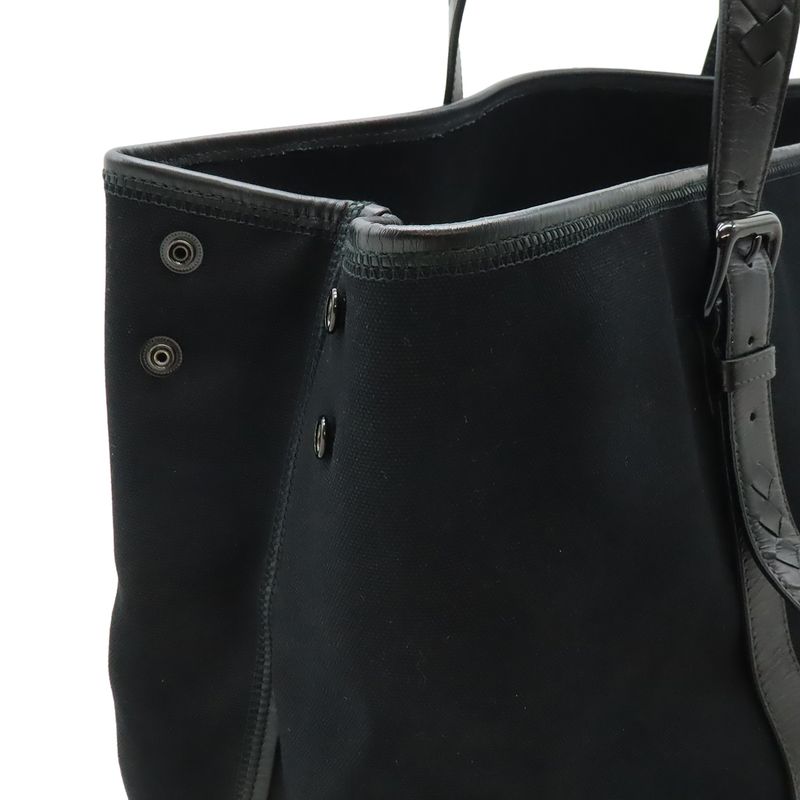 Bottega Veneta Vernis Che Tote Large Canvas Leather Black