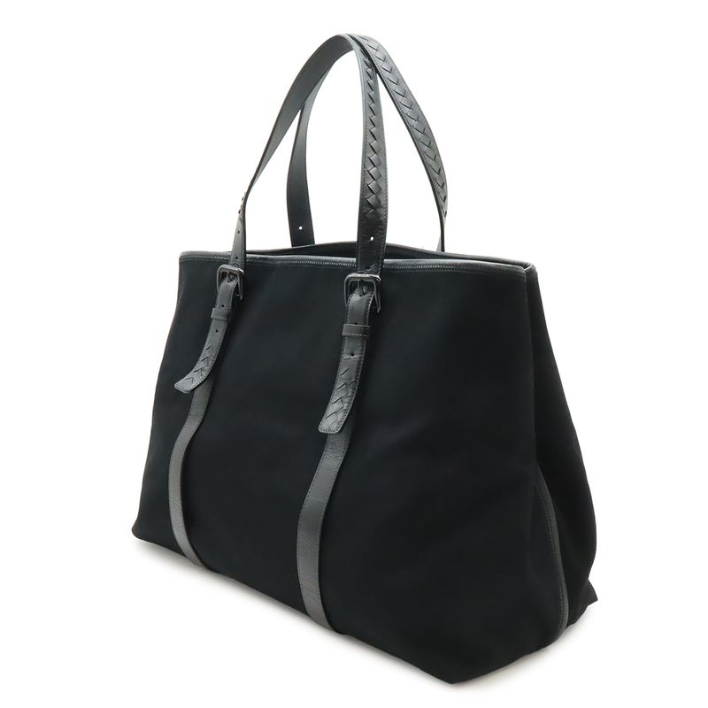 Bottega Veneta Vernis Che Tote Large Canvas Leather Black