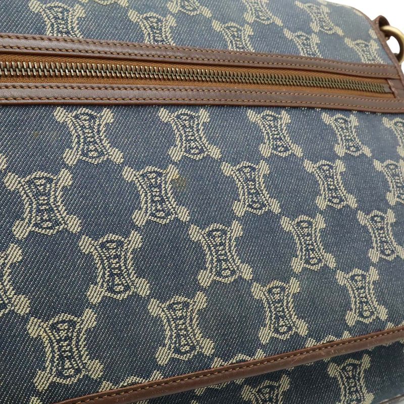 Celine Paris Macadam Shoulder Bag Denim Canvas Blue Brown Gold Pouch