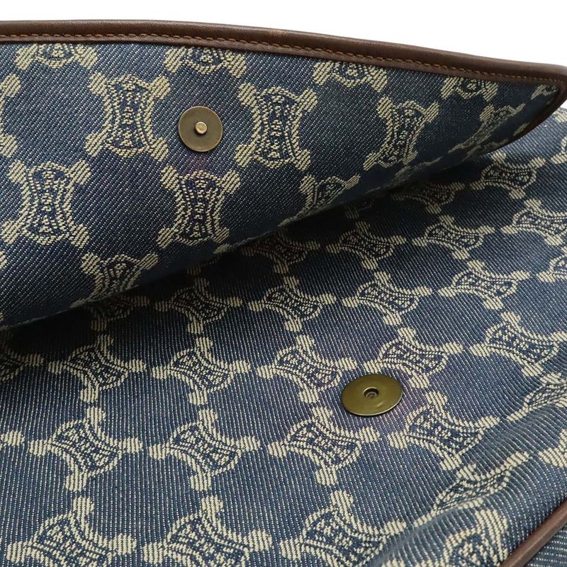 Celine Paris Macadam Shoulder Bag Denim Canvas Blue Brown Gold Pouch