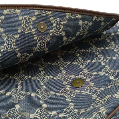 Celine Paris Macadam Shoulder Bag Denim Canvas Blue Brown Gold Pouch