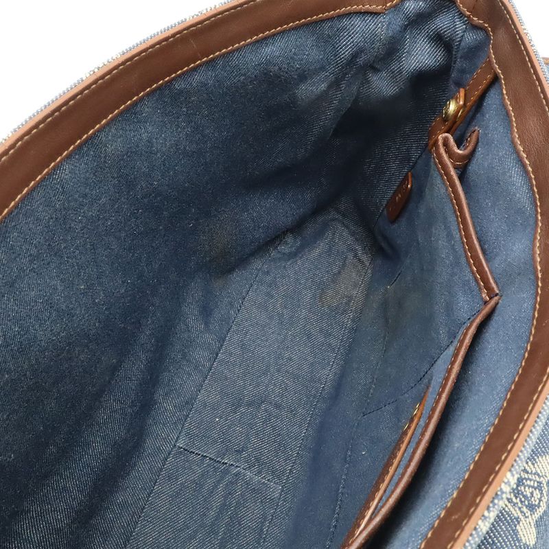 Celine Paris Macadam Shoulder Bag Denim Canvas Blue Brown Gold Pouch
