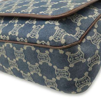 Celine Paris Macadam Shoulder Bag Denim Canvas Blue Brown Gold Pouch