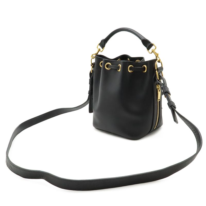 Saint Laurent Paris YSL Yves Emmanuel Bucket Bag 2-Way Shoulder Leather Black