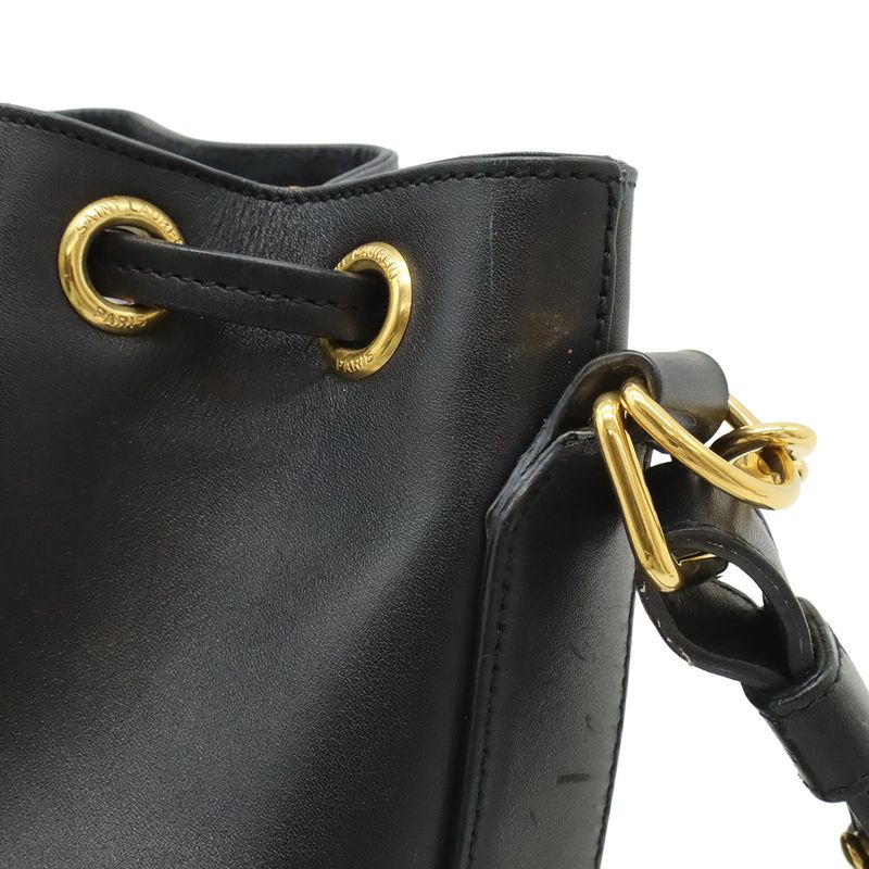 Saint Laurent Paris YSL Yves Emmanuel Bucket Bag 2-Way Shoulder Leather Black
