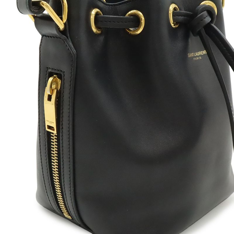 Saint Laurent Paris YSL Yves Emmanuel Bucket Bag 2-Way Shoulder Leather Black