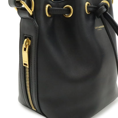 Saint Laurent Paris YSL Yves Emmanuel Bucket Bag 2-Way Shoulder Leather Black