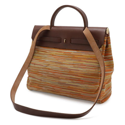 Hermes Herbag PM 2-Way Shoulder Bag Vibrato Leather Toile Officier Orange Brown
