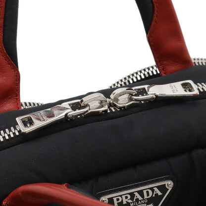 Prada Triangle Logo Mini Boston 2-Way Shoulder Bag Nylon Nero Black Red
