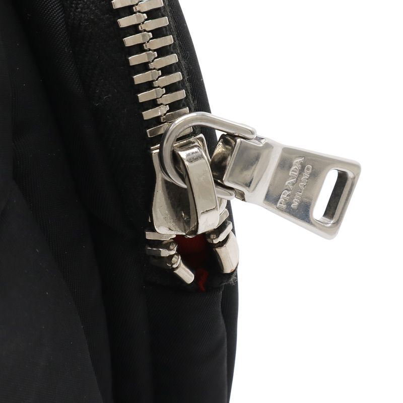 Prada Triangle Logo Mini Boston 2-Way Shoulder Bag Nylon Nero Black Red