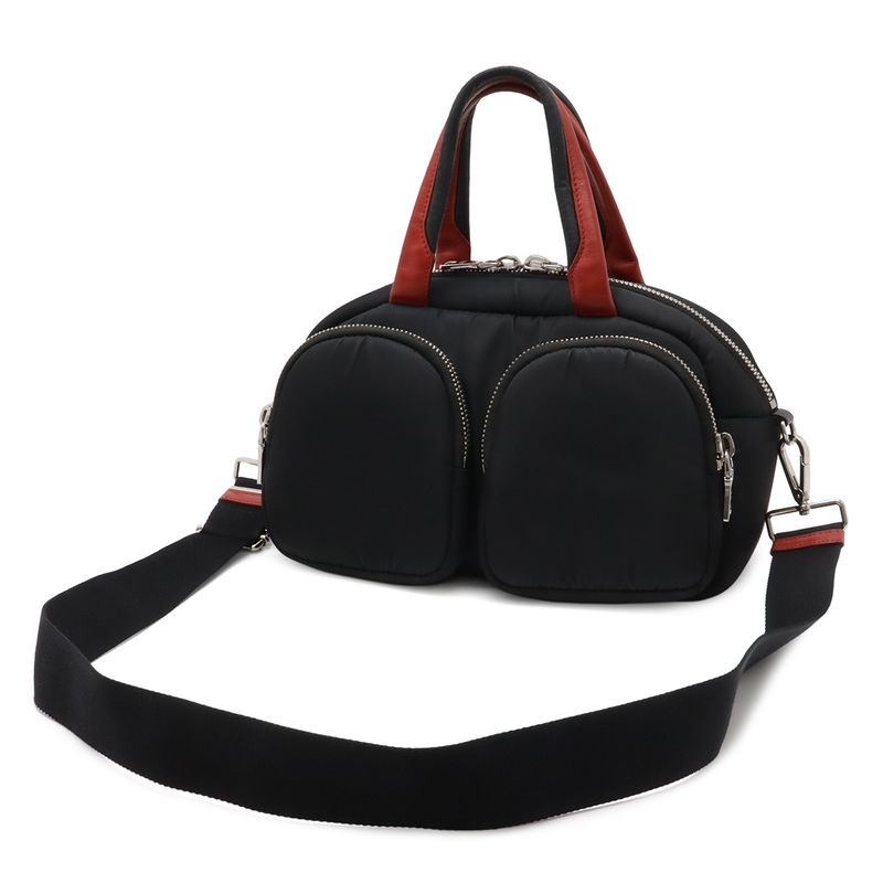 Prada Triangle Logo Mini Boston 2-Way Shoulder Bag Nylon Nero Black Red