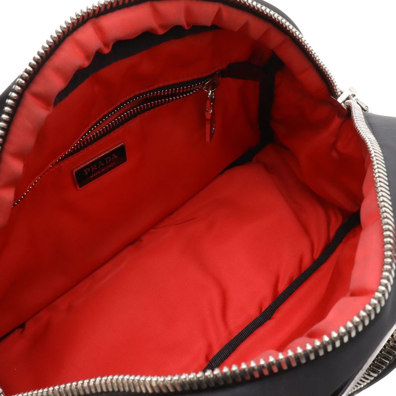 Prada Triangle Logo Mini Boston 2-Way Shoulder Bag Nylon Nero Black Red