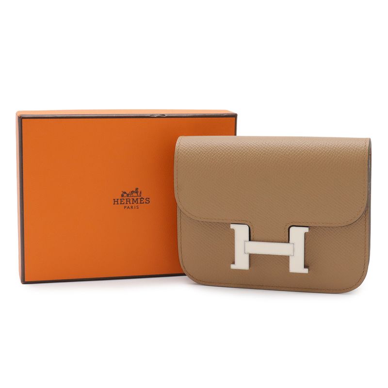 Hermes Constance Slim Bifold Wallet Veau Epsom Chai Beige Brown Coin Case