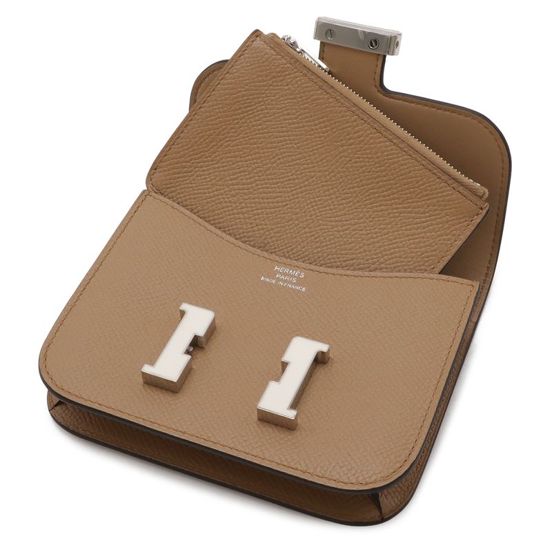 Hermes Constance Slim Bifold Wallet Veau Epsom Chai Beige Brown Coin Case