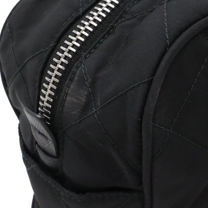 Prada Triangle Logo Chain Shoulder Bag Quilted Nylon Nero Black Silver