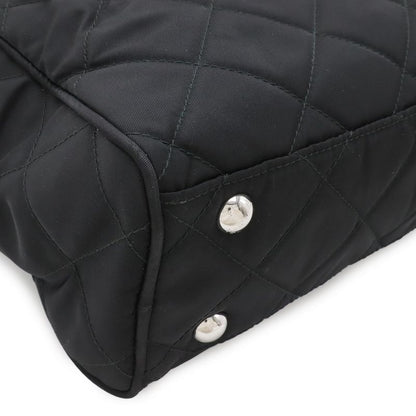 Prada Triangle Logo Chain Shoulder Bag Quilted Nylon Nero Black Silver