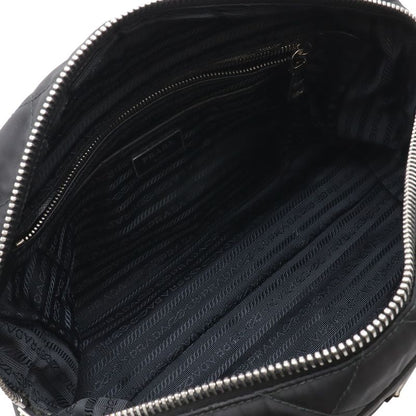 Prada Triangle Logo Chain Shoulder Bag Quilted Nylon Nero Black Silver