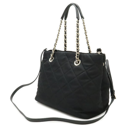 Prada Tessuto Triangle Logo Chain Shoulder Bag 2-Way Quilted Nylon Nero Black