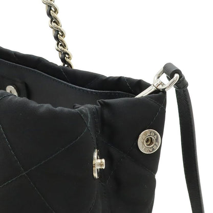 Prada Tessuto Triangle Logo Chain Shoulder Bag 2-Way Quilted Nylon Nero Black