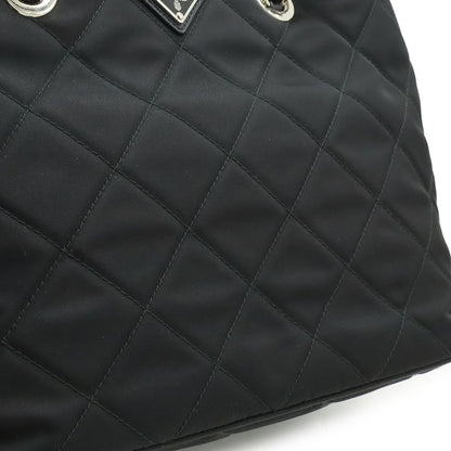 Prada Tessuto Triangle Logo Chain Shoulder Bag 2-Way Quilted Nylon Nero Black