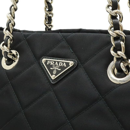 Prada Tessuto Triangle Logo Chain Shoulder Bag 2-Way Quilted Nylon Nero Black