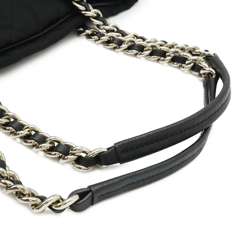Prada Tessuto Triangle Logo Chain Shoulder Bag 2-Way Quilted Nylon Nero Black
