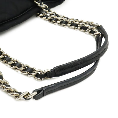 Prada Tessuto Triangle Logo Chain Shoulder Bag 2-Way Quilted Nylon Nero Black