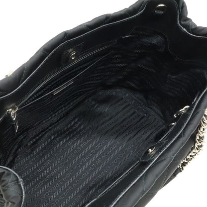 Prada Tessuto Triangle Logo Chain Shoulder Bag 2-Way Quilted Nylon Nero Black