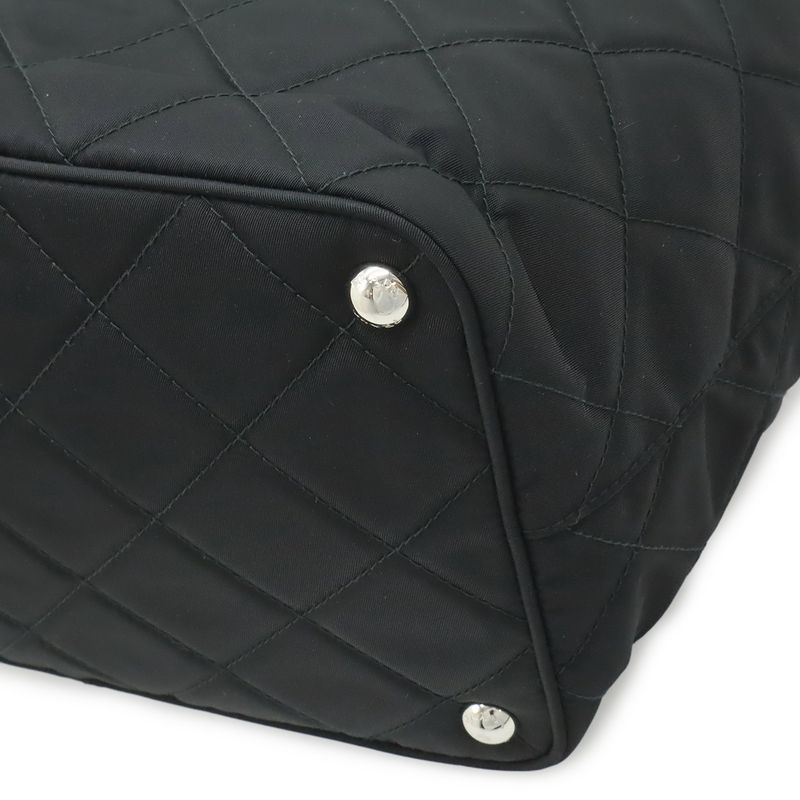 Prada Tessuto Triangle Logo Chain Shoulder Bag 2-Way Quilted Nylon Nero Black