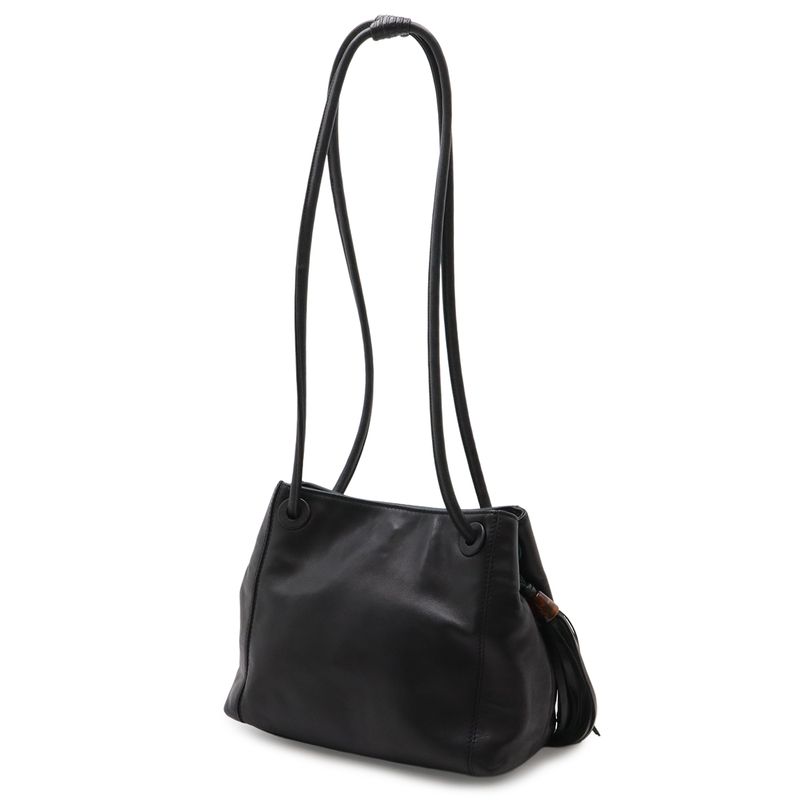 Chanel CC Logo Tassel Fringe Shoulder Bag Semi Leather Black