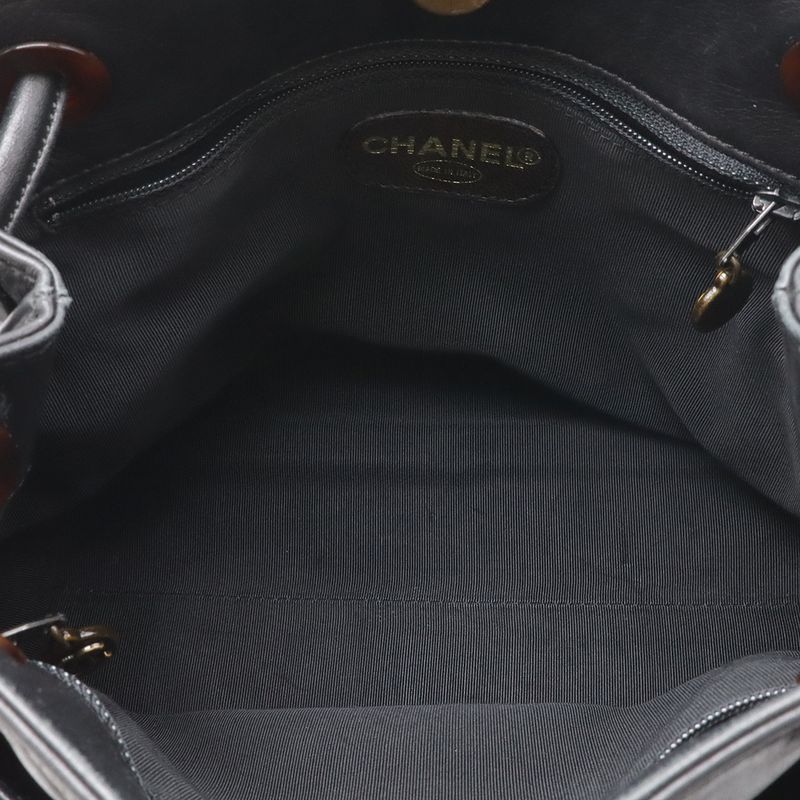 Chanel CC Logo Tassel Fringe Shoulder Bag Semi Leather Black