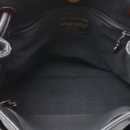 Chanel CC Logo Tassel Fringe Shoulder Bag Semi Leather Black