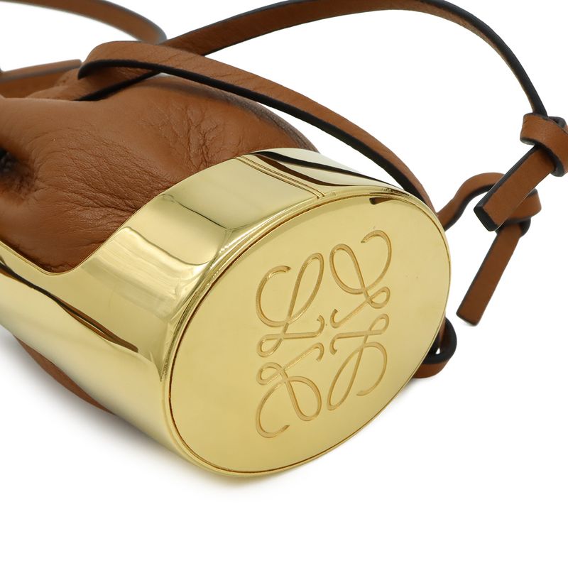 Loewe Balloon Necklace Pendant Motif Mini Bag Drawstring Leather Brown Gold
