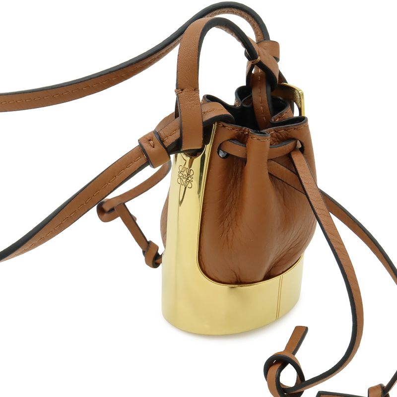 Loewe Balloon Necklace Pendant Motif Mini Bag Drawstring Leather Brown Gold