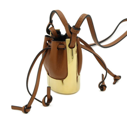 Loewe Balloon Necklace Pendant Motif Mini Bag Drawstring Leather Brown Gold