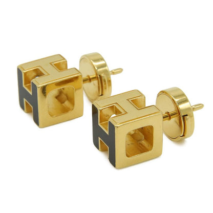 Hermes Cage Ash Cube Hlogo Earrings Black Gold