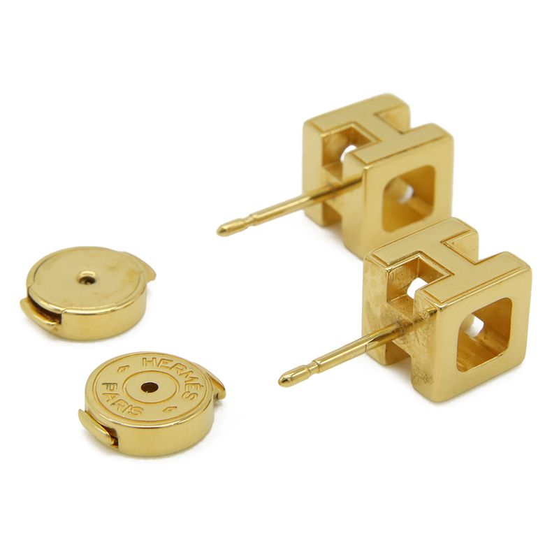 Hermes Cage Ash Cube Hlogo Earrings Black Gold